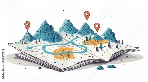 Minimalist guidebook illustration with a focus on simplicity, representing travel planning and exploration.
