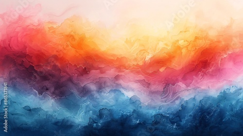 Abstract Watercolor Background with Orange, Red, Purple and Blue Colors.