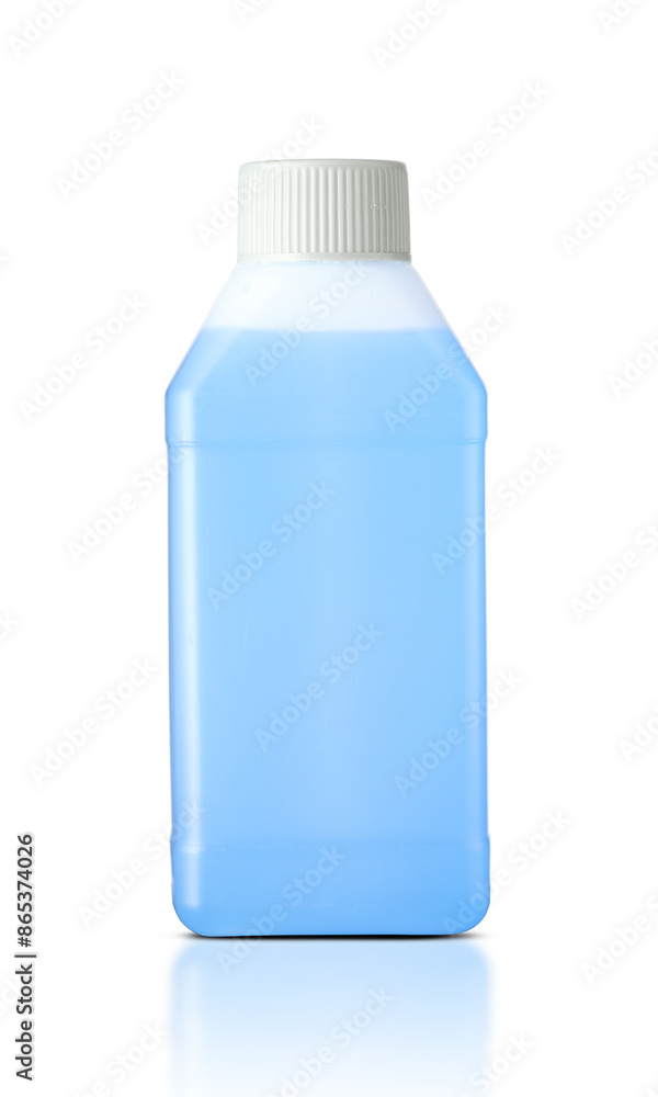 container with blue washing machine cleaning liquid container with blue washing machine cleaning liquid