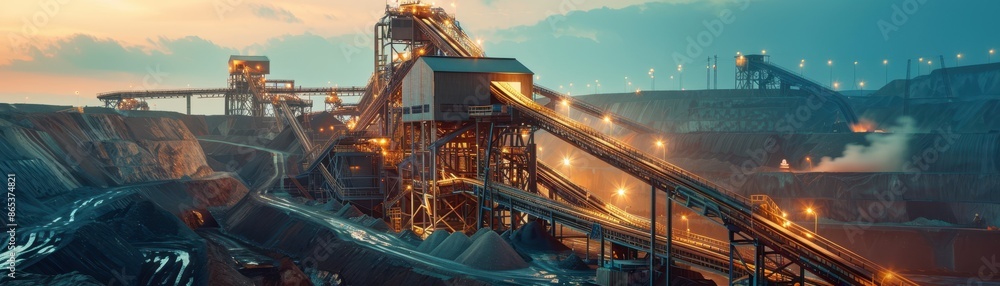 Obraz premium An industrial mining facility with conveyor belts