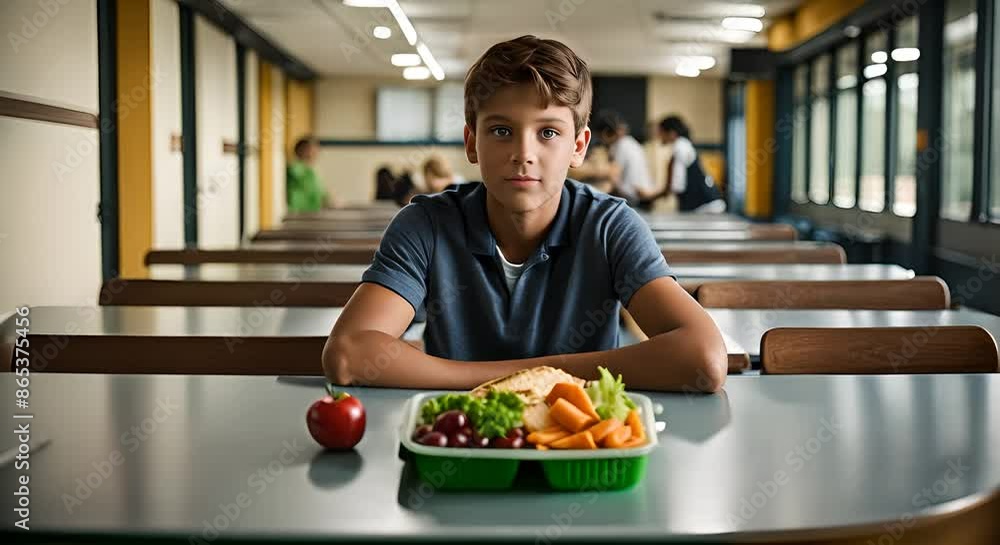 Student with a healthy lunch in the school canteen. Student with a healthy lunch in the school canteen.
