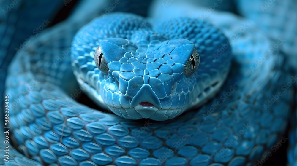 Fototapeta premium Blue viper snake closeup face.