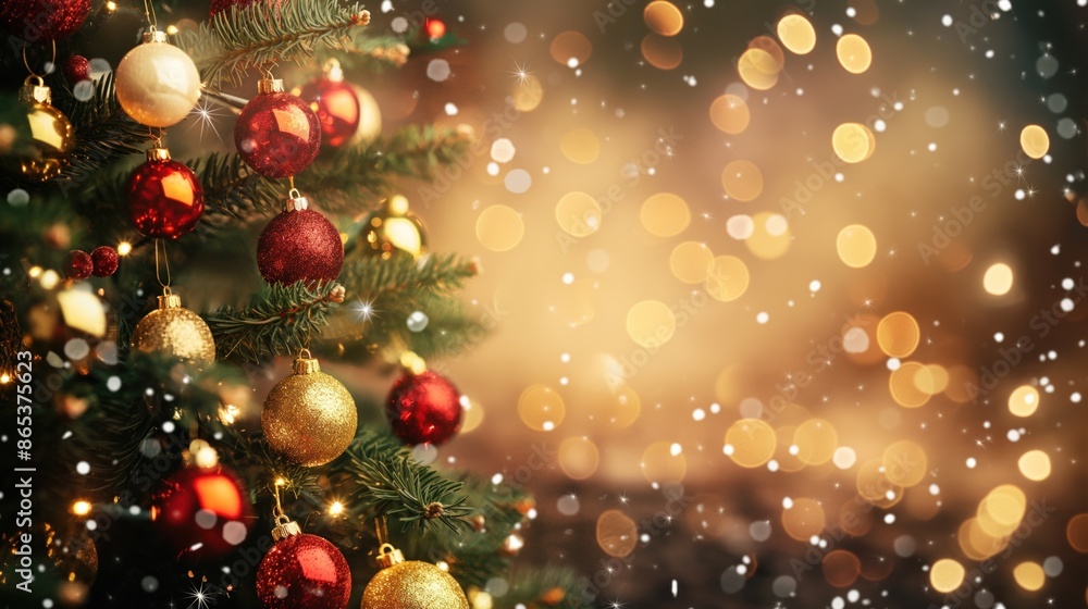 Festive Christmas Tree with Red and Gold Ornaments Festive Christmas Tree with Red and Gold Ornaments