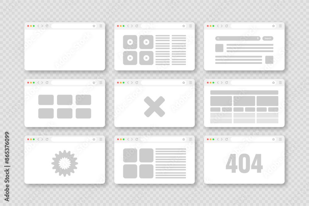 Web browser window, pages layout with toolbar and search field. Modern website, internet page in flat style. Browser mockup for computer, tablet and smartphone. Adaptive UI. Vector illustration Web browser window, pages layout with toolbar and search field. Modern website, internet page in flat style. Browser mockup for computer, tablet and smartphone. Adaptive UI. Vector illustration