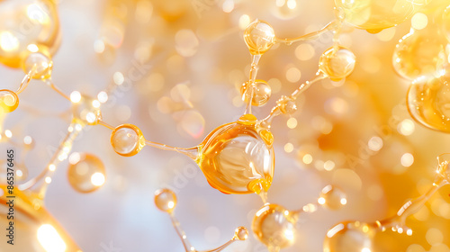 A macro shot of niacinamide molecules merging with skin cells, showing a smooth, hydrated complexion	
