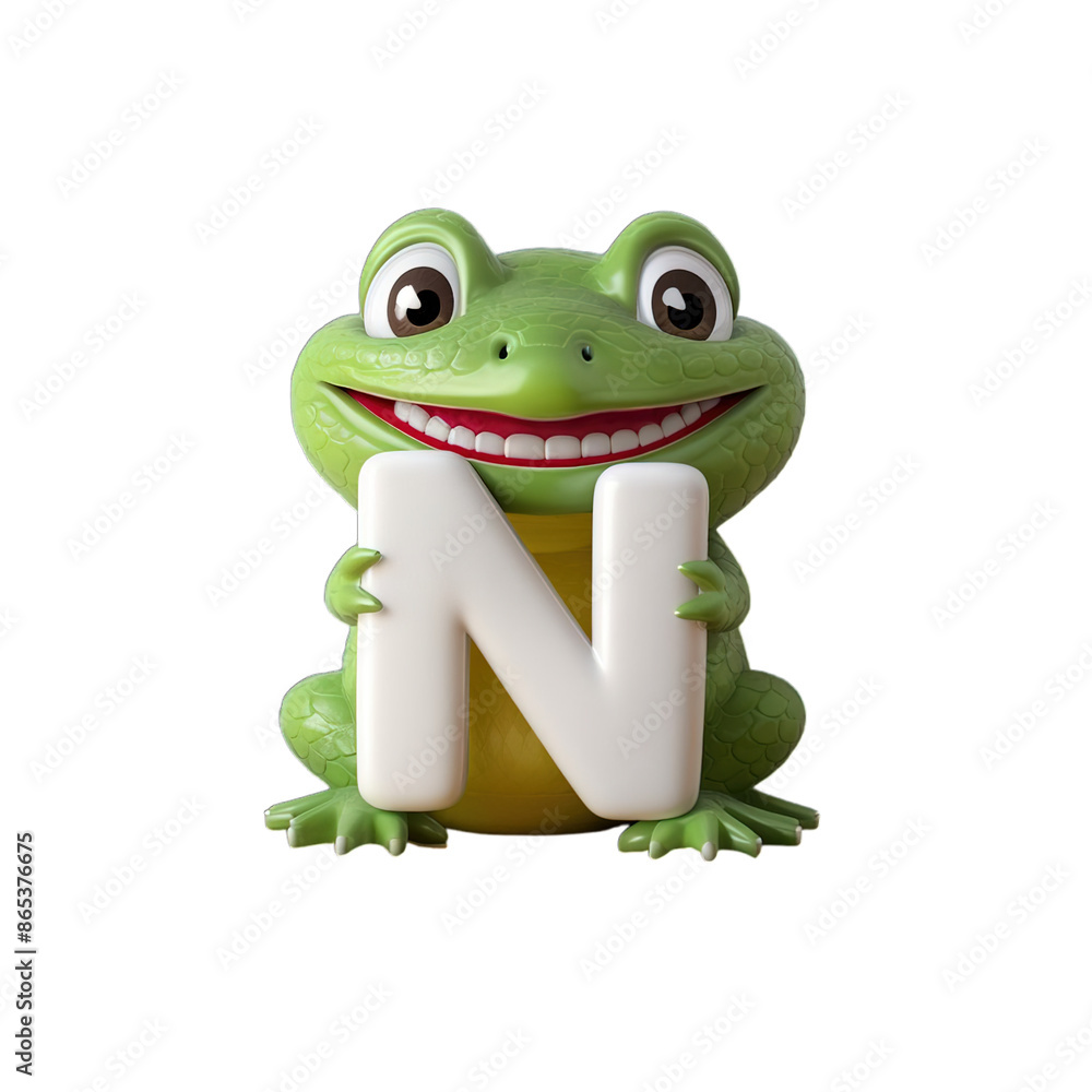 3d cute Newt Cartoon holding letter N, kids book 3d cute Newt Cartoon holding letter N, kids book