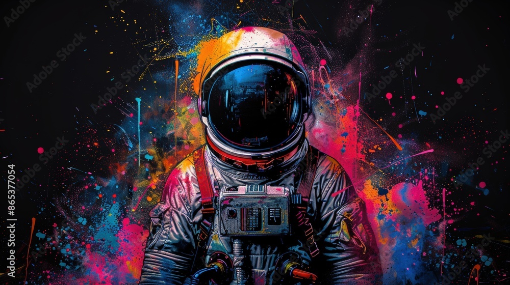 Astronaut In Vibrant Cosmic Color Explosion - A Striking and Bold Space Exploration Concept Astronaut In Vibrant Cosmic Color Explosion - A Striking and Bold Space Exploration Concept