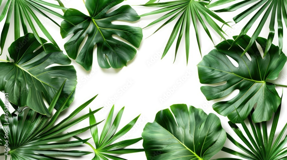 Elegant composition of vibrant palm kale leaves isolated on a clean white backdrop, suitable for natural beauty themes Elegant composition of vibrant palm kale leaves isolated on a clean white backdrop, suitable for natural beauty themes