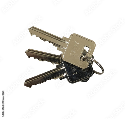 Metallic silver colour keys isolated on a transparent background photo