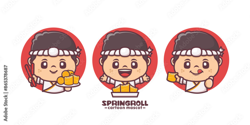 spring roll chef cartoon mascot, with different poses and expressions spring roll chef cartoon mascot, with different poses and expressions