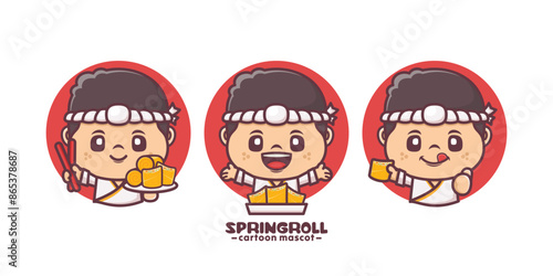 spring roll chef cartoon mascot, with different poses and expressions