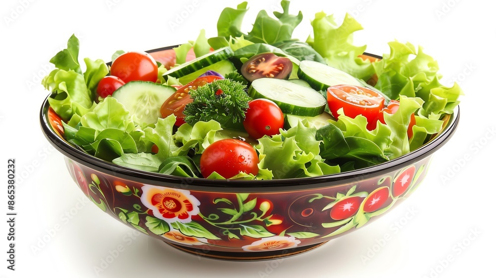 A colorful bowl of fresh salad with mixed greens A colorful bowl of fresh salad with mixed greens