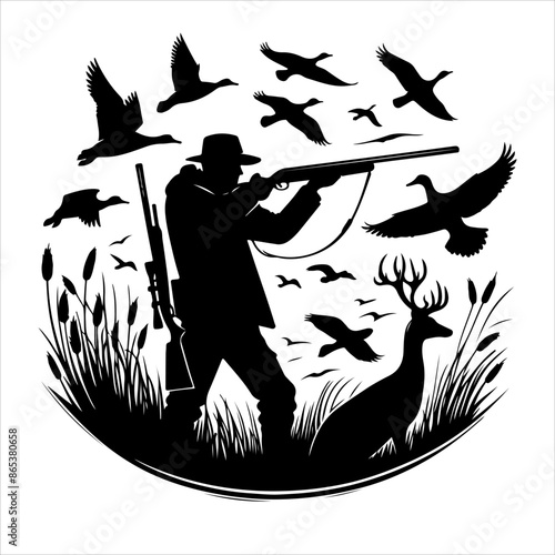 Deer Hunting Silhouette. Hunting silhouettes and labels vector set. Dear Hunting Vector Illustration