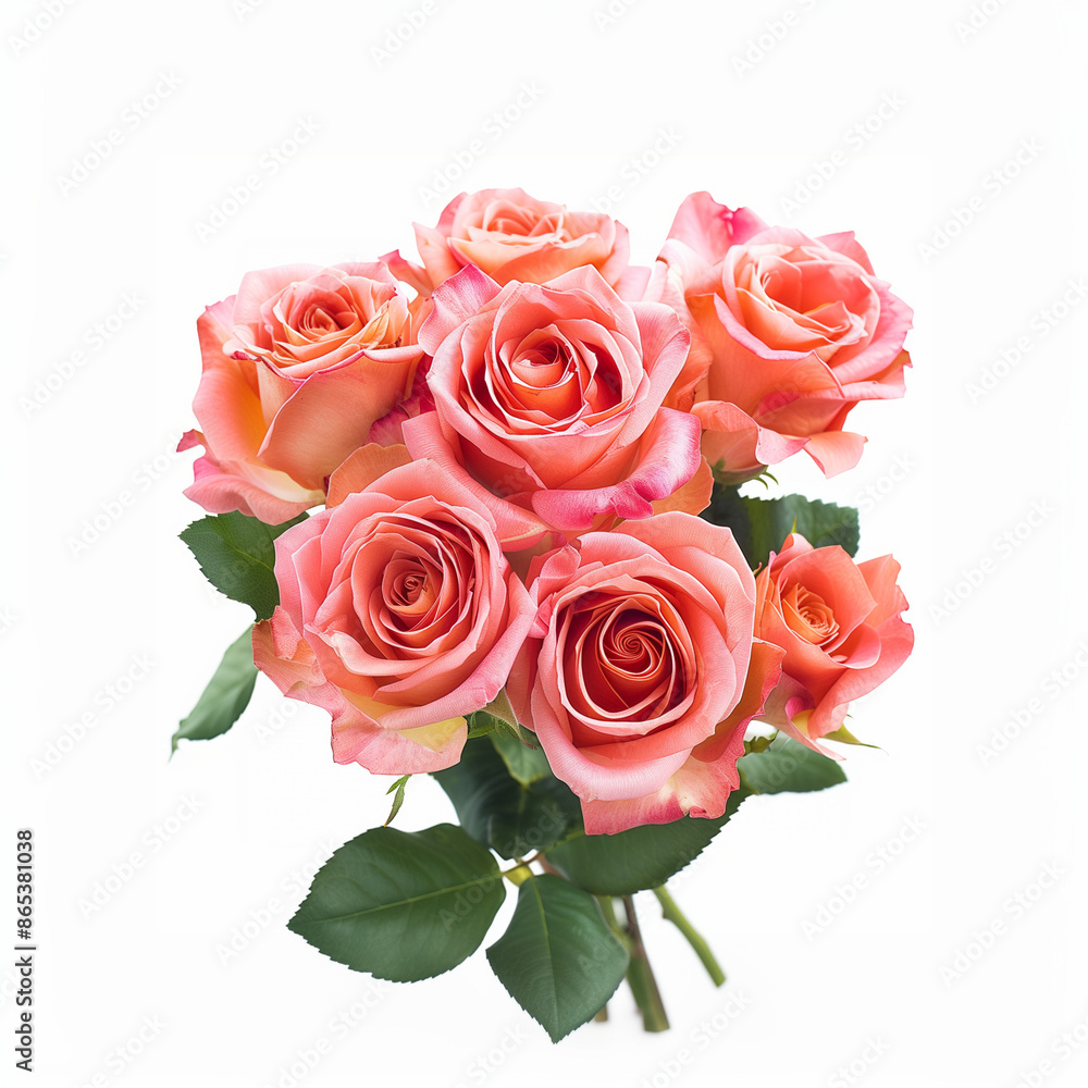 A bunch of roses. White background, cut out. A bunch of roses. White background, cut out.