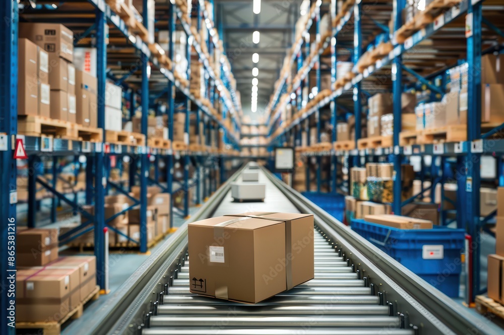 A warehouse with automated sorting systems A warehouse with automated sorting systems