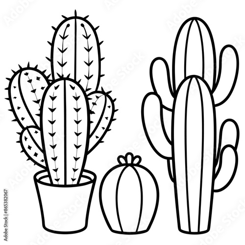 cacti outline coloring book page line art illustration digital drawing