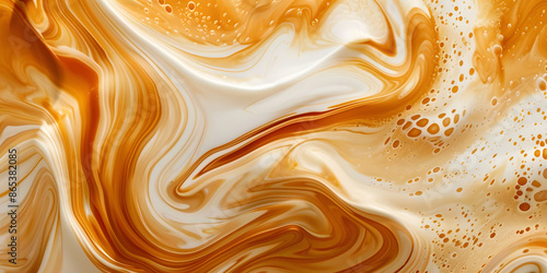 Abstract background with swirling cream and caramel patterns, creating a rich and indulgent atmosphere, perfect for promoting dessert beverages or creamy liqueurs