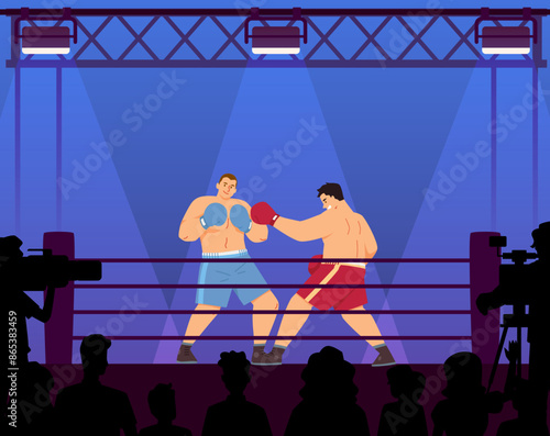 Boxing match vector illustration in action.