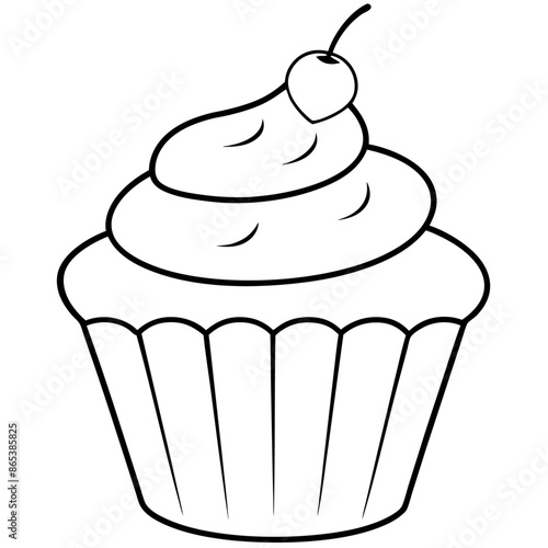 cupcake outline coloring book page line art illustration digital drawing