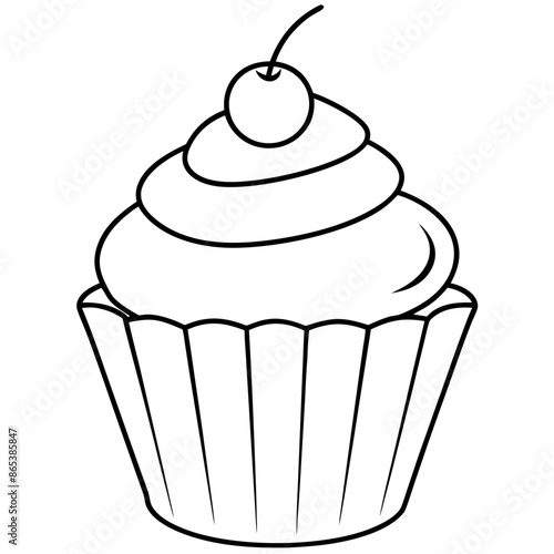 cupcake outline coloring book page line art illustration digital drawing