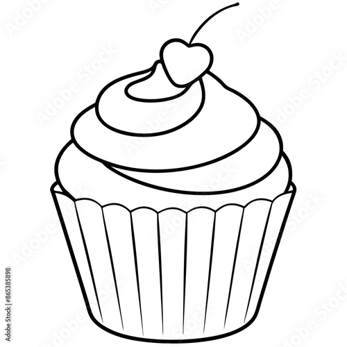cupcake outline coloring book page line art illustration digital drawing