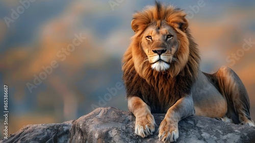 Wallpaper Mural A lion lies on a stone and looks forward.  Torontodigital.ca