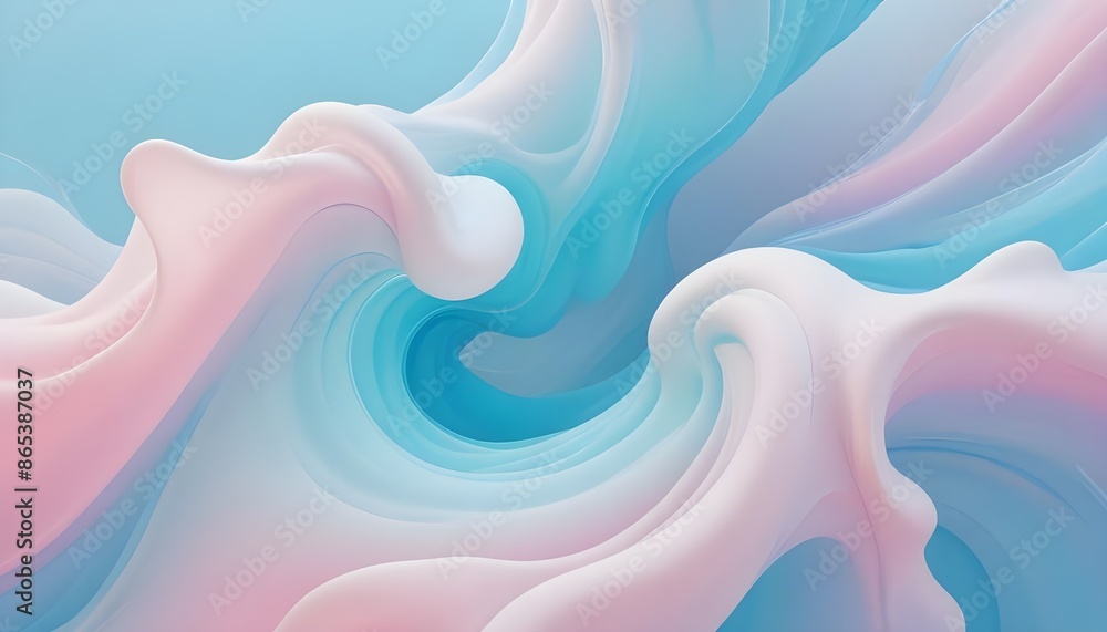 Fototapeta premium Abstract white fluid shapes flowing and twisting against a light background, saturated, pastel, dreamy atmosphere, liquid psychedelic, split gradient colors background
