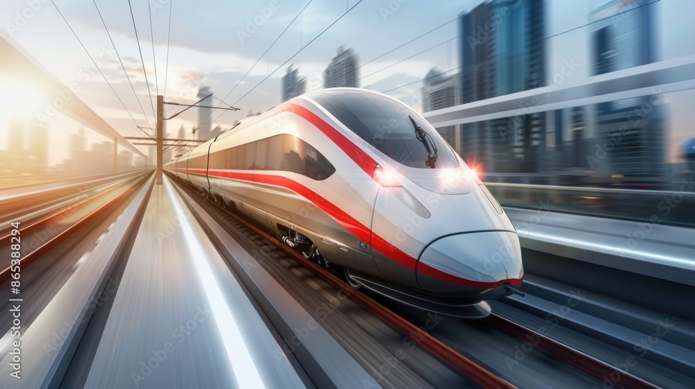 High-speed train in motion. High-speed train in motion.
