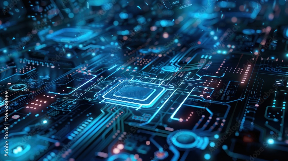 Futuristic Technology. Circuit Board, CPU, and Data Flow Futuristic Technology. Circuit Board, CPU, and Data Flow