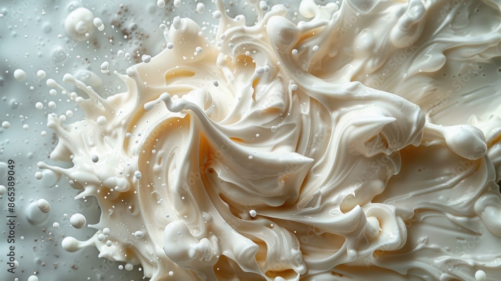 Show the cream's texture morphing upon contact with the skin's surface, adapting for optimal absorption. Show the cream's texture morphing upon contact with the skin's surface, adapting for optimal absorption.