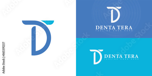 Abstract initial letters DT or TD logo in blue color isolated on multiple background colors. The logo is suitable for dental practice logo vector design illustration inspiration templates.