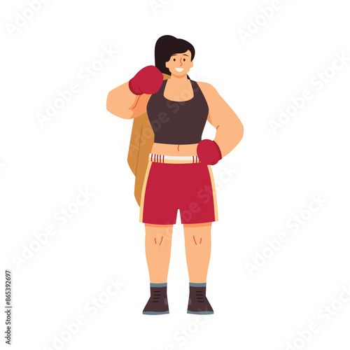 Female boxer vector illustration in stance.