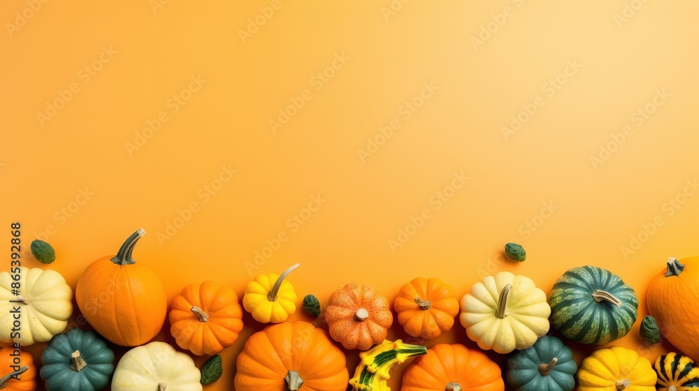 Autumnal Pumpkin Border on Orange Background Autumnal Pumpkin Border on Orange Background
