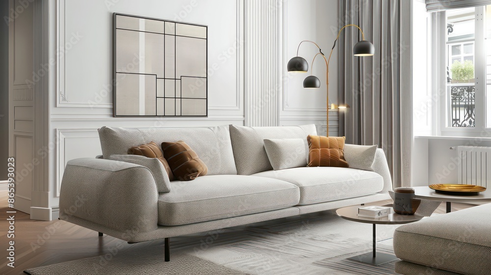 Fototapeta premium cozy couch sofa in living room interior design, minimalistic modern interior