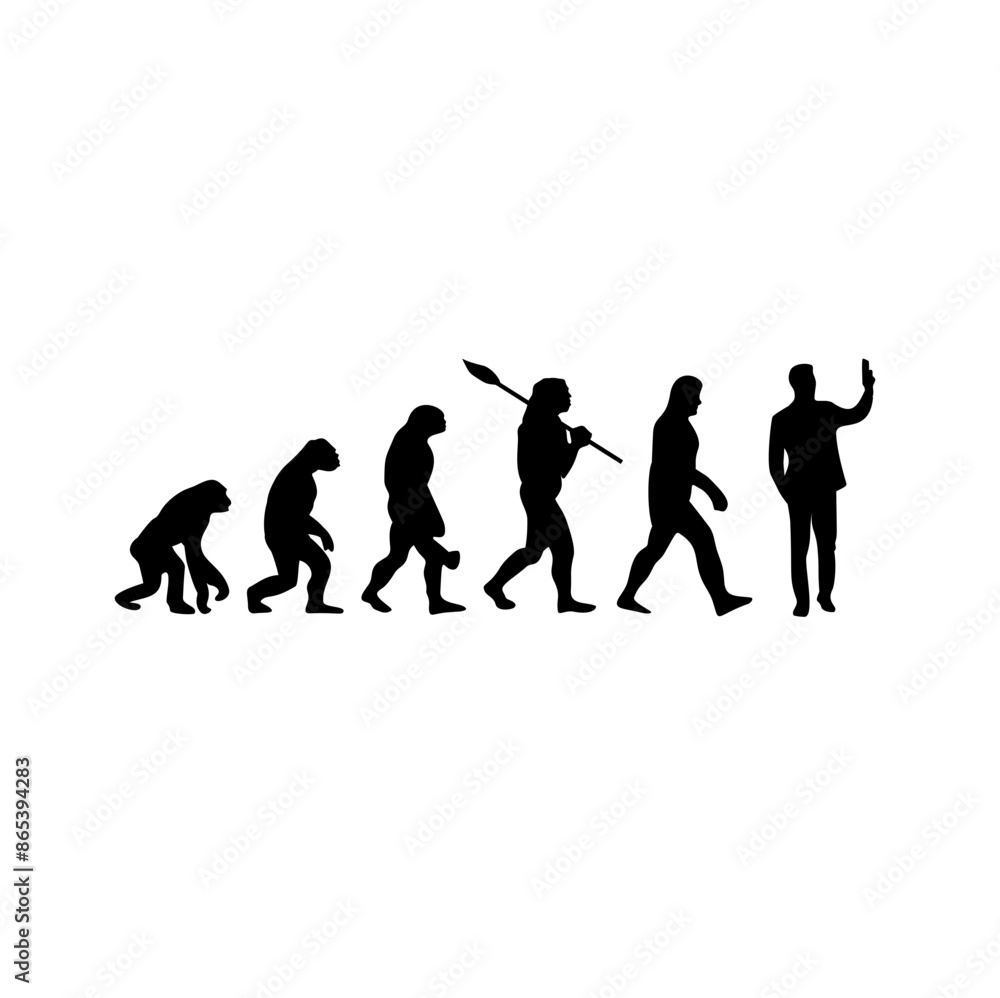Silhouette illustration of human evolution and final evolution with various professions Silhouette illustration of human evolution and final evolution with various professions