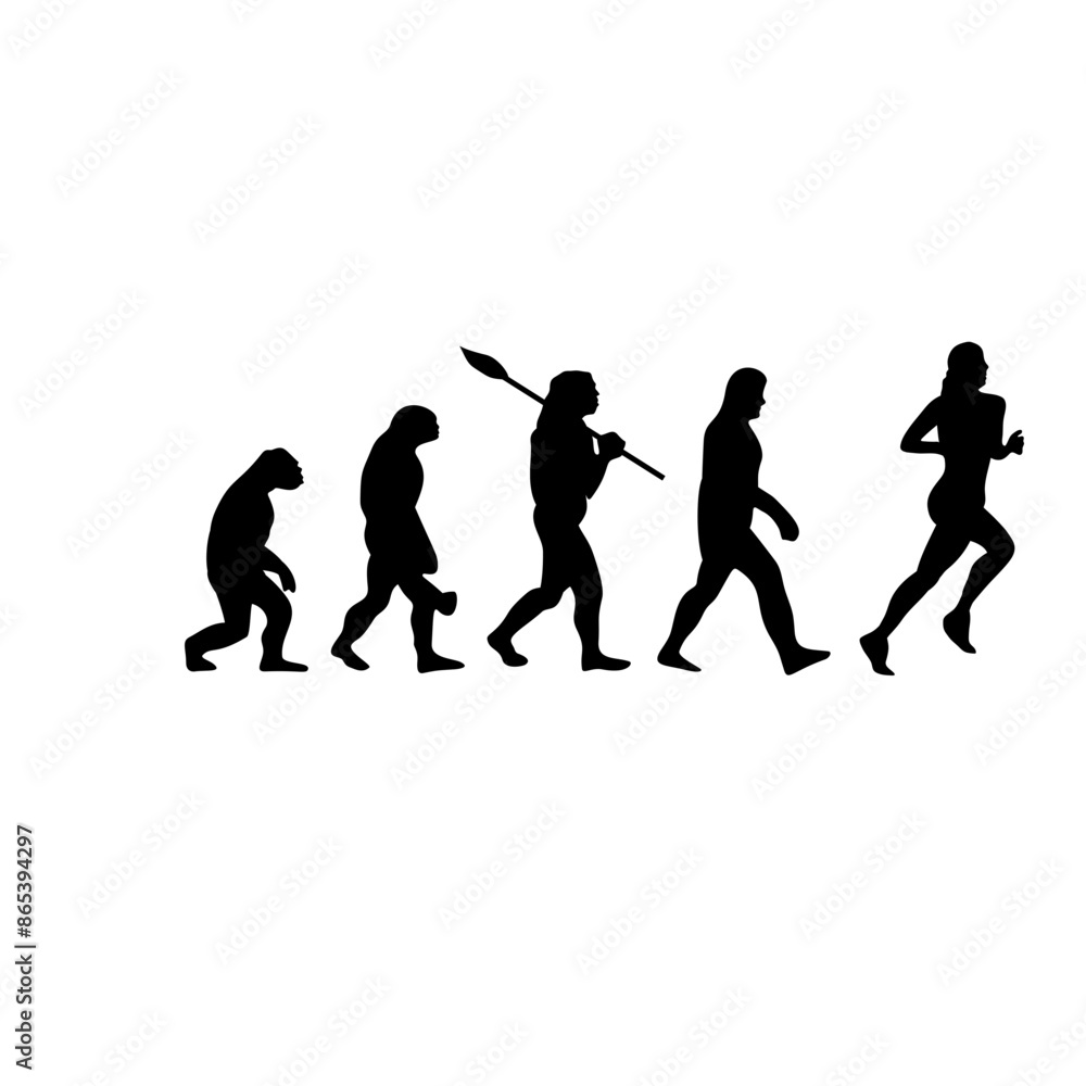 Silhouette illustration of human evolution and final evolution with various professions Silhouette illustration of human evolution and final evolution with various professions