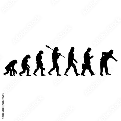 Silhouette illustration of human evolution and final evolution with various professions