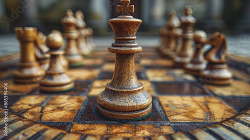 A chessboard with business tools, blending the strategic elements of chess and business planning.