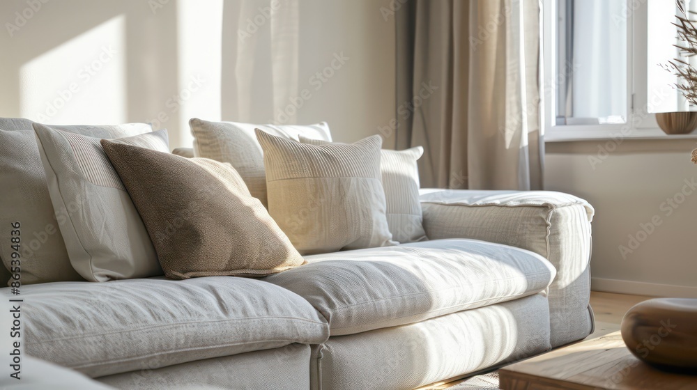 Fototapeta premium home interior design idea, comfy couch sofa in living room space