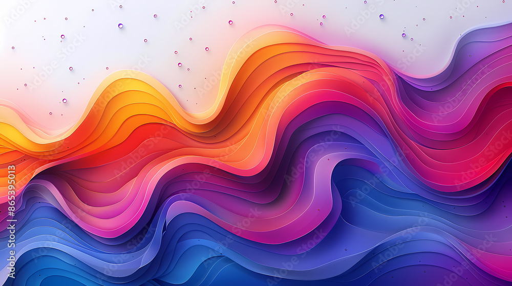 Colorful abstract wave pattern with layered paper-like textures, creating a vibrant and dynamic visual effect.