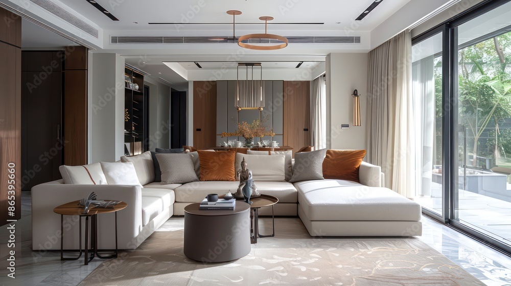 Fototapeta premium home interior design idea, comfy couch sofa in living room space