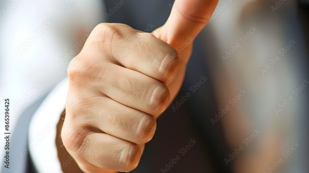 Close-up of Interviewer's Hand Giving Positive Thumbs-up Gesture During Job Interview Close-up of Interviewer's Hand Giving Positive Thumbs-up Gesture During Job Interview