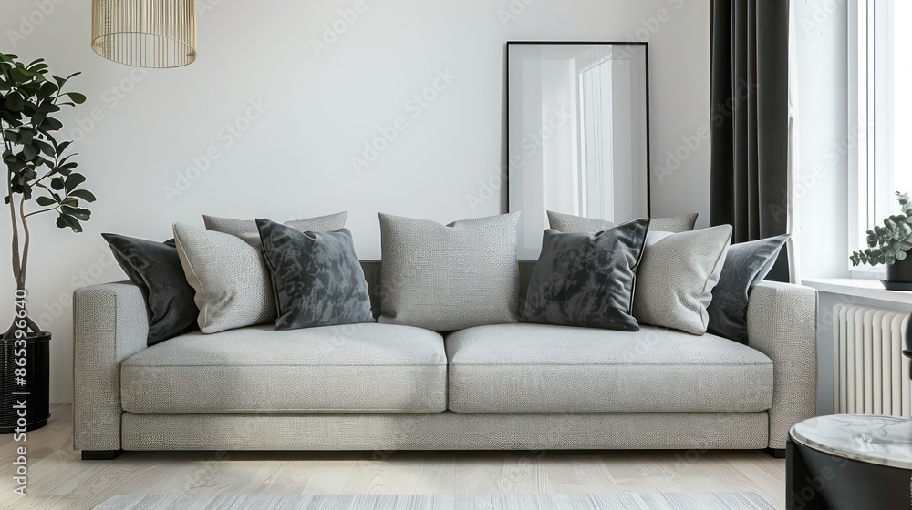 Fototapeta premium home interior design idea, comfy couch sofa in living room space