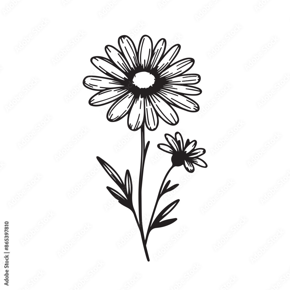 Daisy flower black silhouette isolated on a white background. Daisy flower black silhouette isolated on a white background.