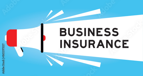 Color megaphone icon with word business insurance in white banner on blue background