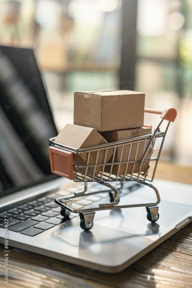 Shopping cart on laptop Shopping cart on laptop