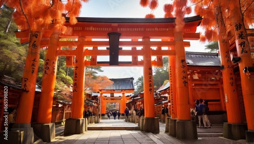 Fushimi Inari-taisha Gate(Fushimiinari-taisha) to heaven, Kyoto, Japan (The Japanese text mean :bless you)
