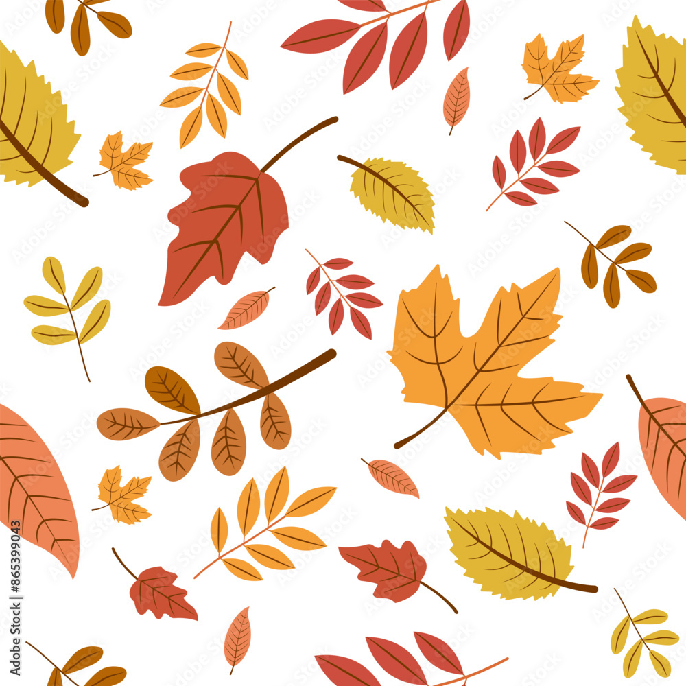 Fototapeta premium Seamless pattern with autumn leaves. Falling leaves. Autumn botanical background. For design of banners, fabrics, textiles, wallpaper. 