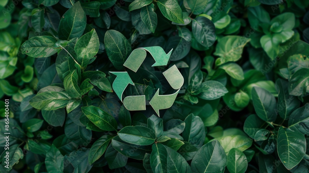 Recycling sign made of green leaves Recycling sign made of green leaves