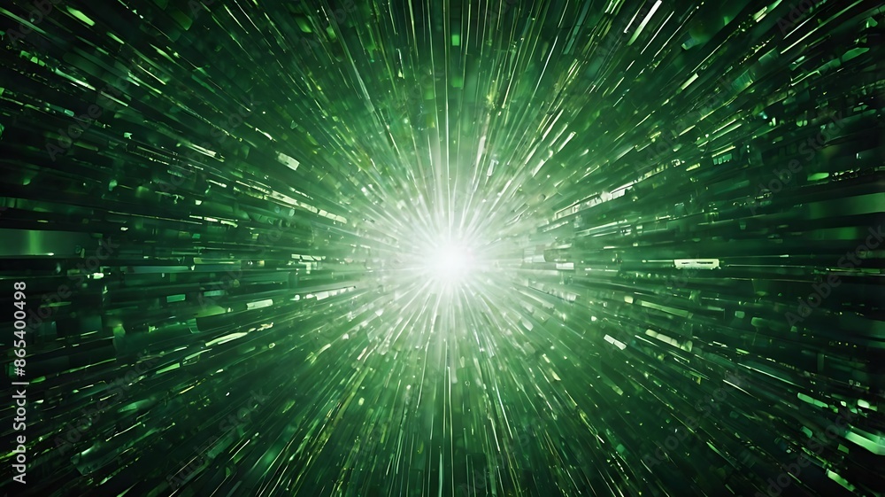 Illustration digital design in green color, particles and waves made fantasy abstract background, suitable for technological, business and science purposes